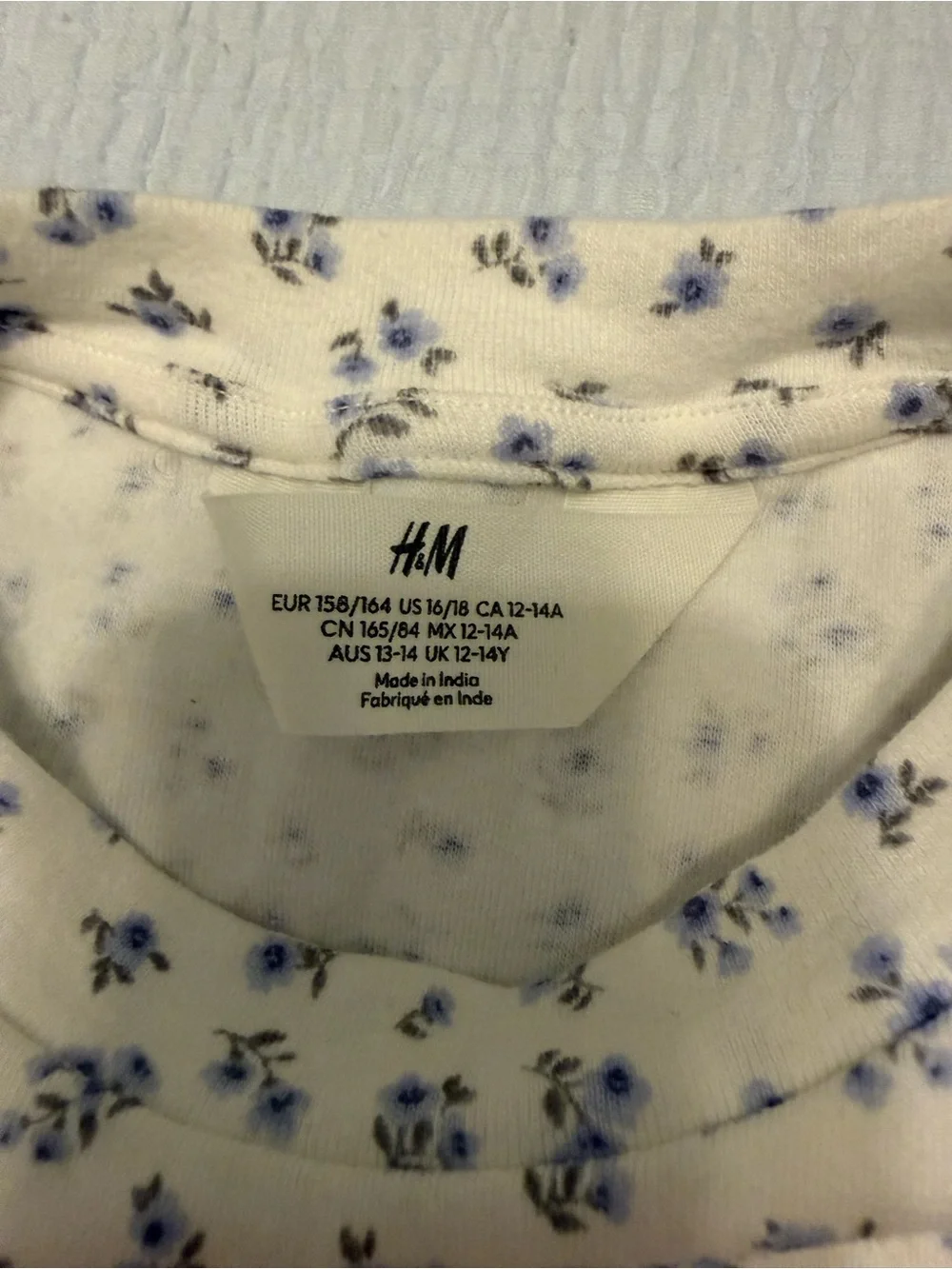 H&M Girls White/ Floral Tie-Hem Short Sleeve Top